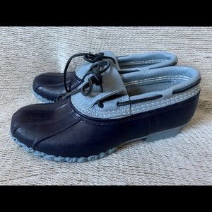 LL Bean low top rain boot blue leather duck